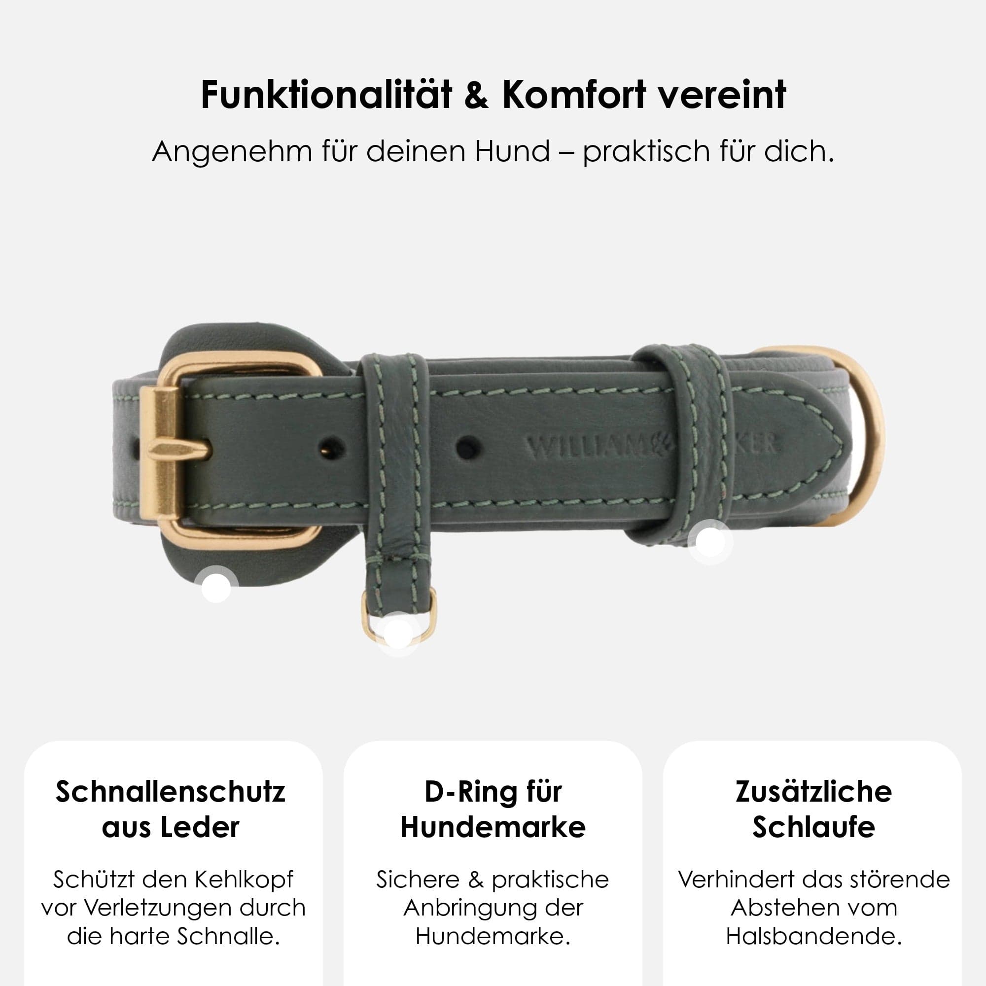 William Walker Leder Hundehalsband Dark Moss (Waldgrün)