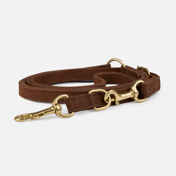Dog leash made from water-resistant nubuck leather, infinitely adjustable hands-free