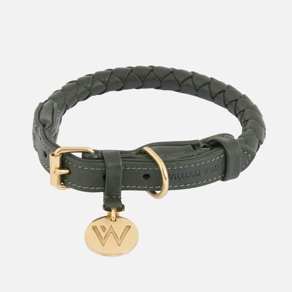 Leather Dog Collar Twisted Dark Moss (dark green)