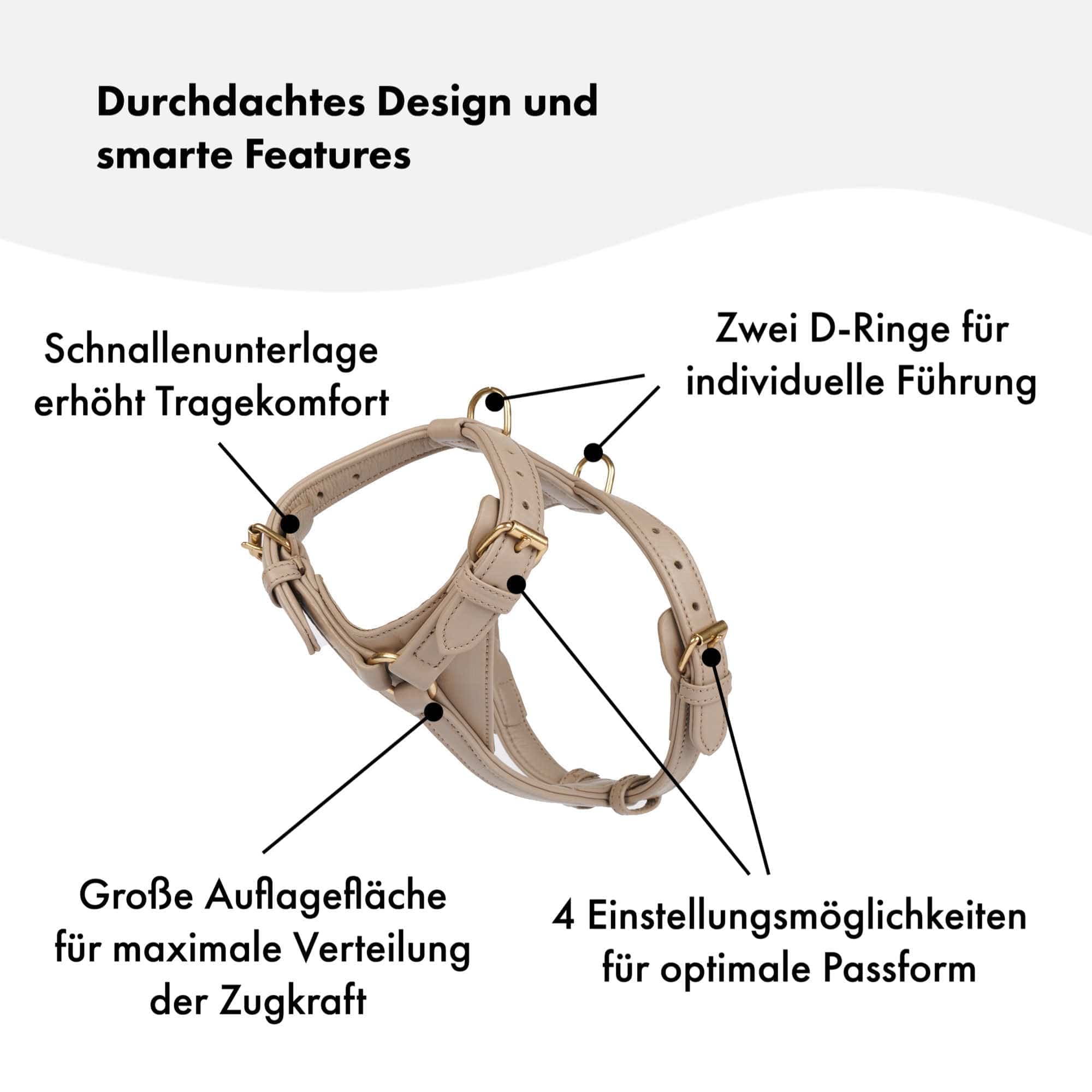 Beiges Ledergeschirr für Hunde - Hochwertiges, strapazierfähiges Hundegeschirr aus echtem Leder in stylischem Beige