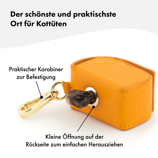 Praktischer Kotbeutelspender aus echtem Leder für Hundekotbeutel - hochwertiges Accessoire für Spaziergänge in Gelb